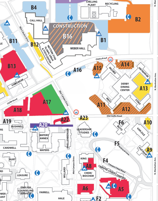 Close-up image of parking areas on the K-State campus